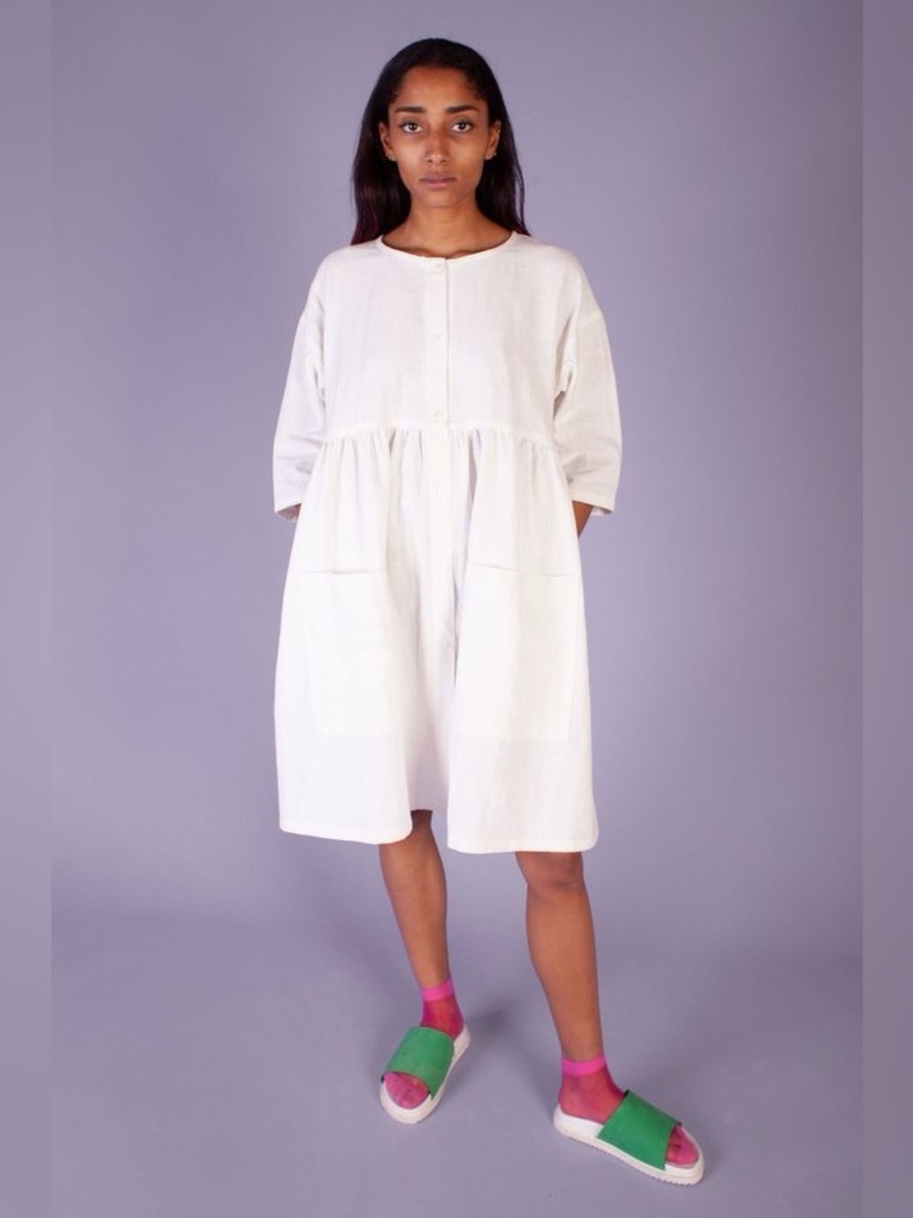 L.F Markey Cream Ivory Linen Pocket Summer Lagenlook Breathable Mini Dress 6